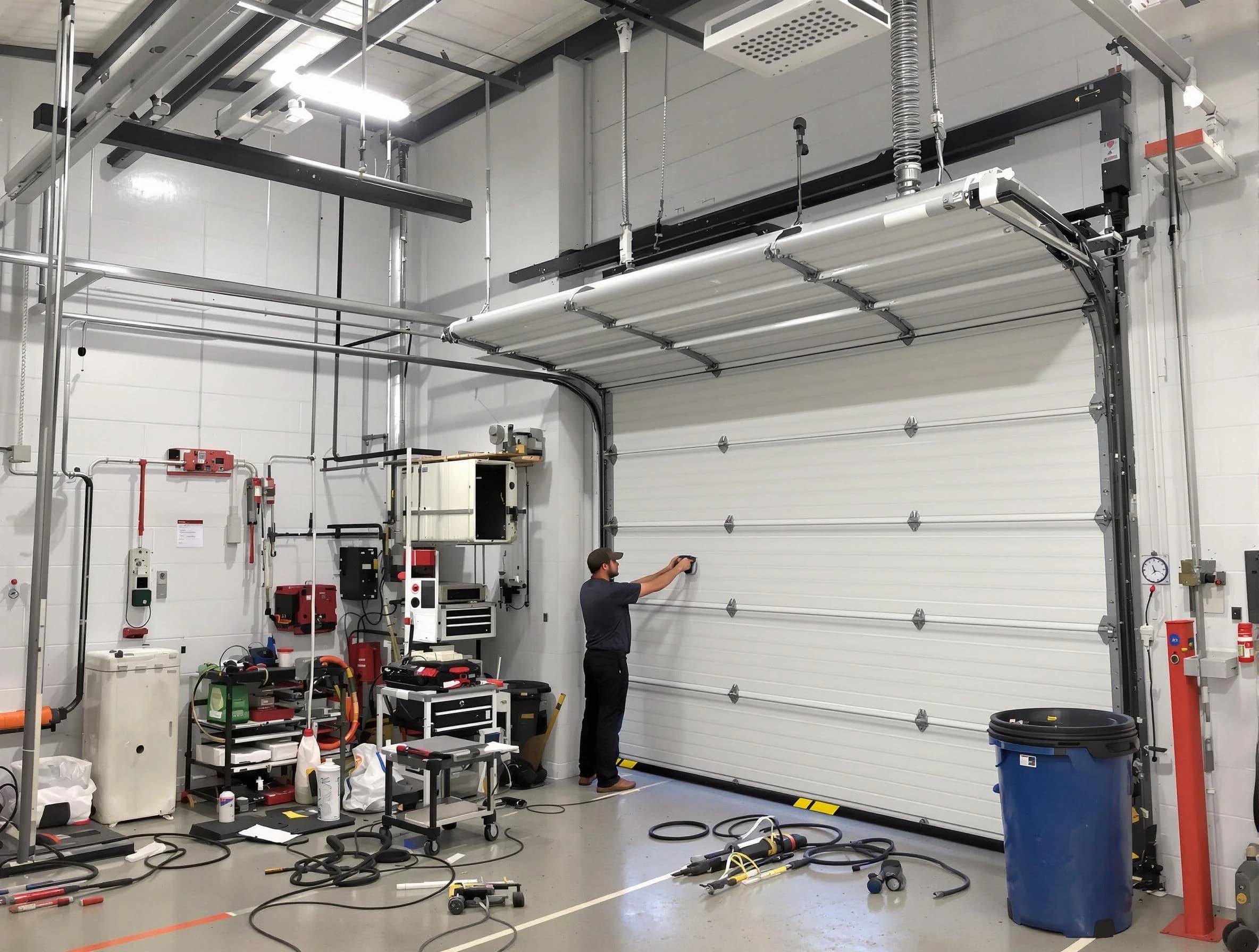 Pleasant Grove Garage Door Repair certified technician performing commercial door repair at a Pleasant Grove business facility