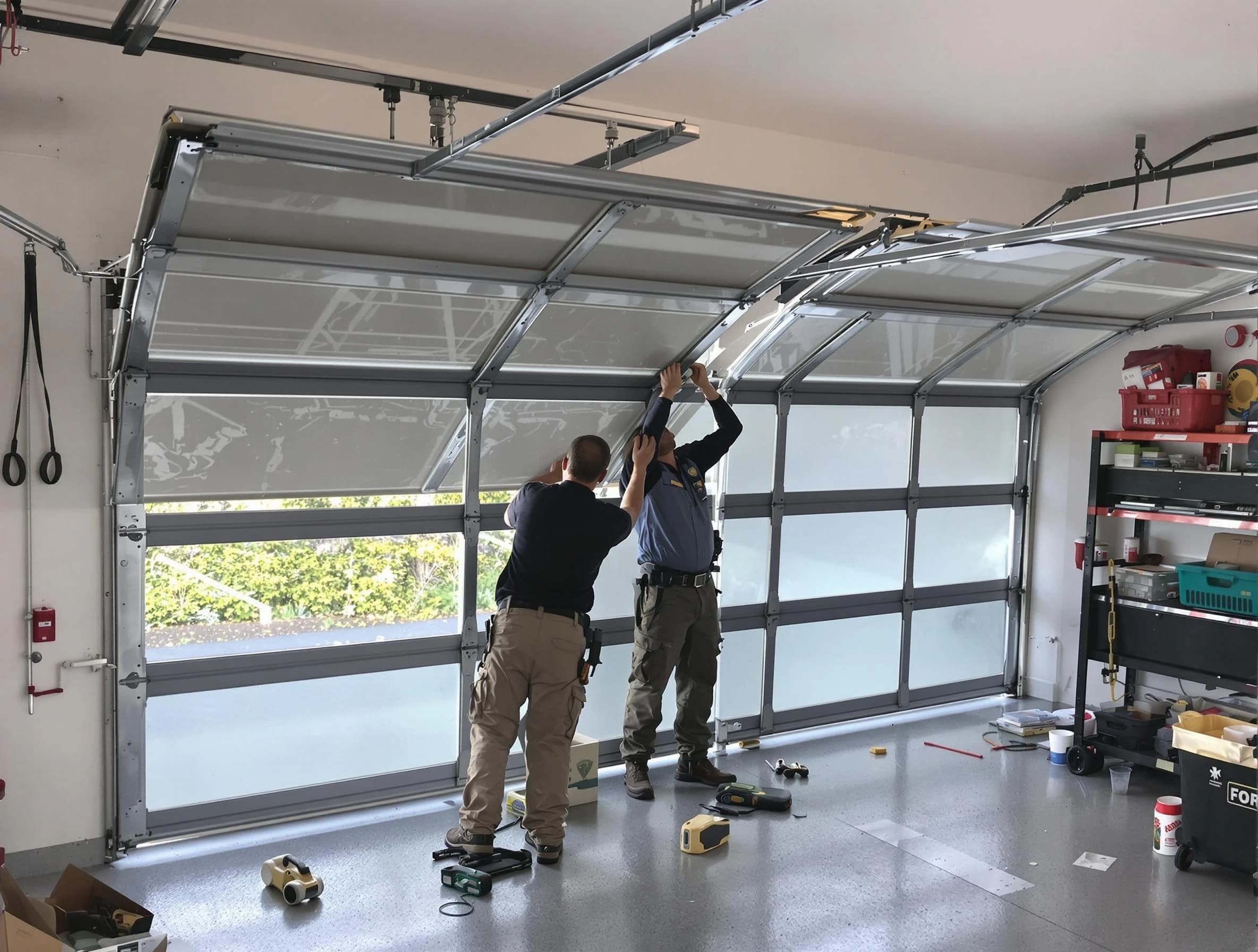 Pleasant Grove Garage Door Repair expert performing precise panel replacement on Pleasant Grove garage door