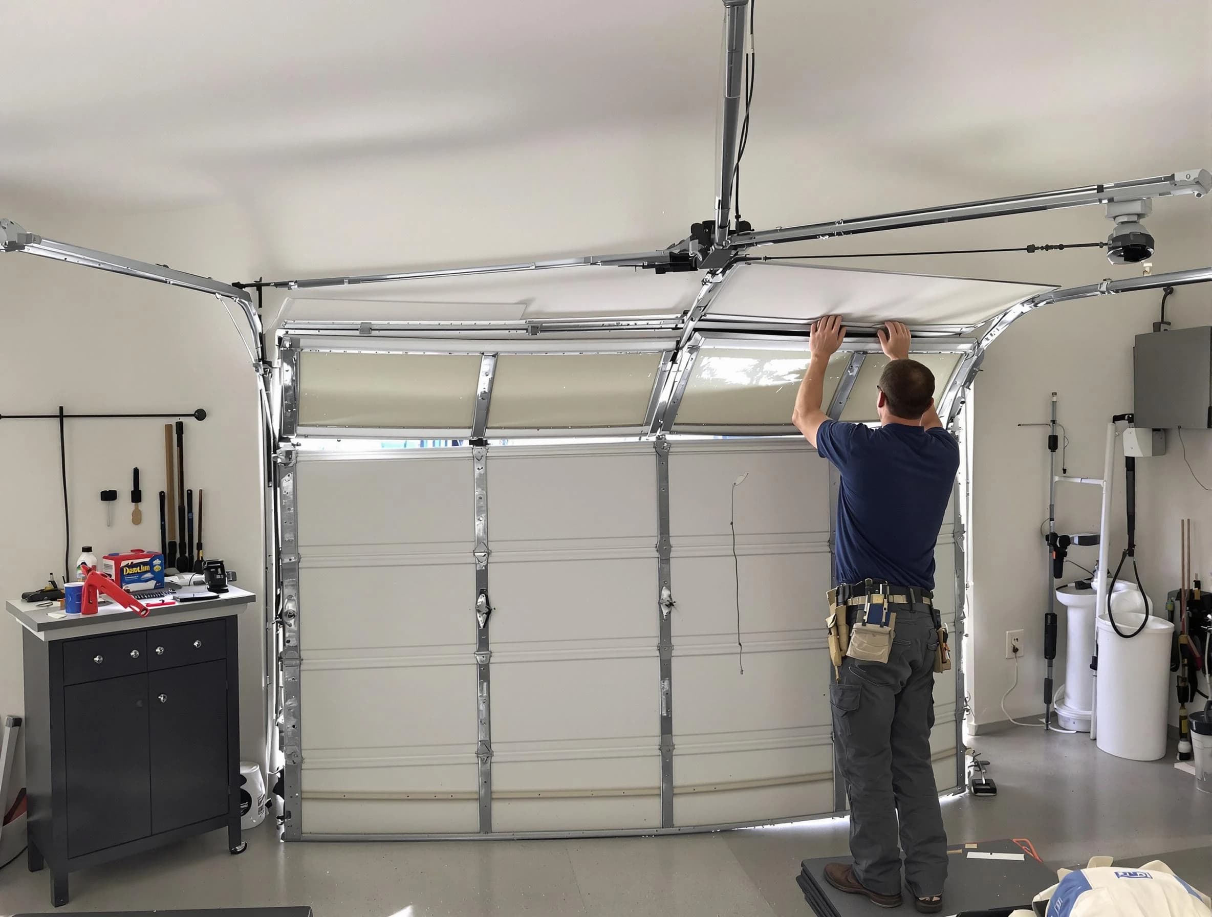 Pleasant Grove Garage Door Repair specialist performing precise section replacement on Pleasant Grove garage door