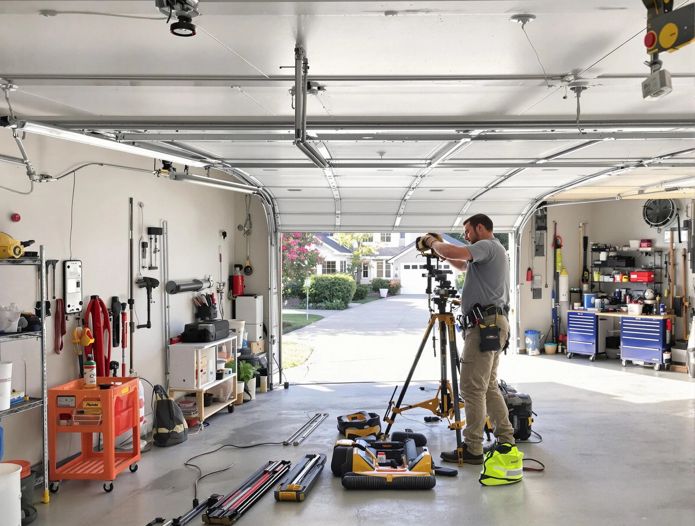 Pleasant Grove Garage Door Repair specialist performing laser-guided track alignment in Pleasant Grove