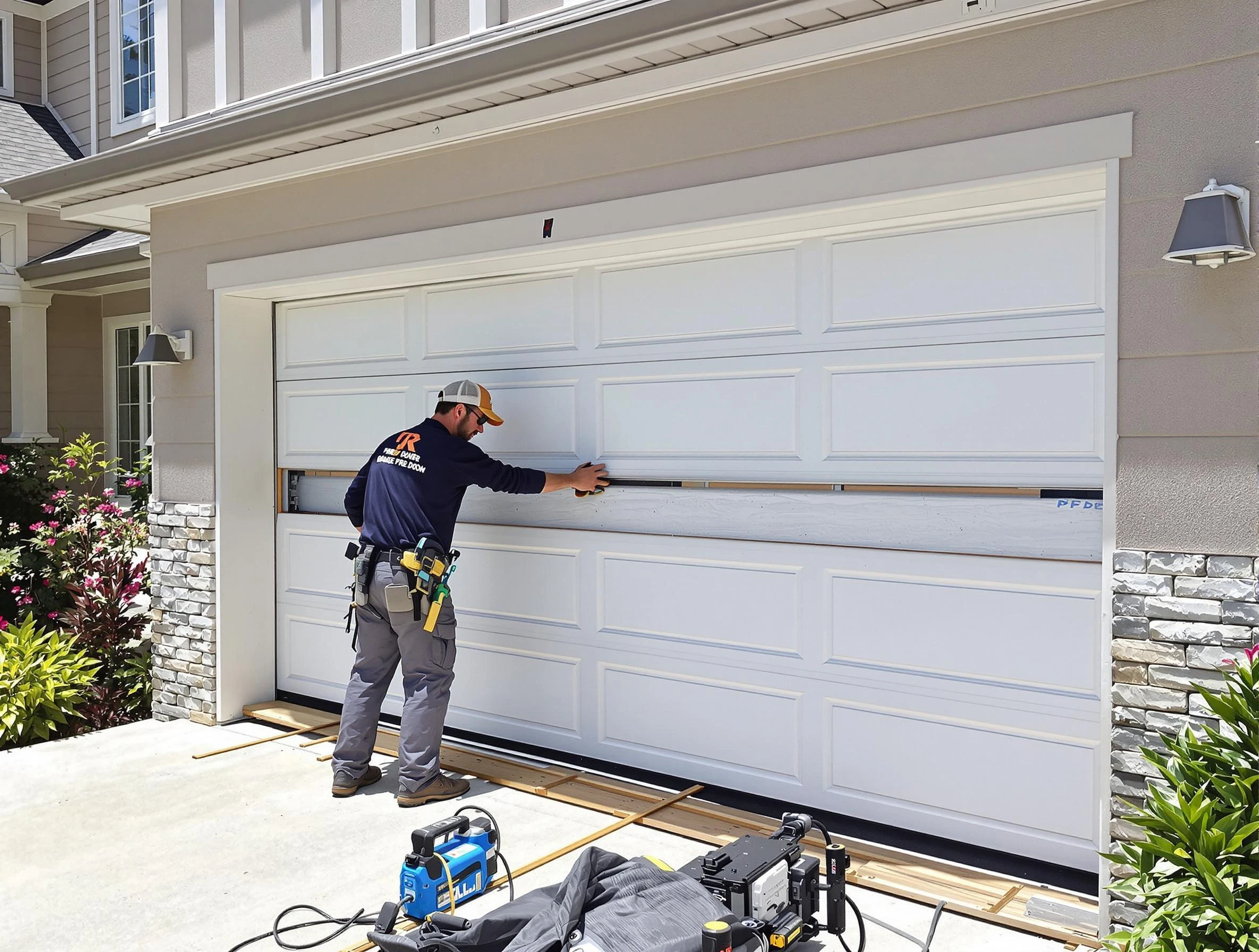 Pleasant Grove Garage Door Repair team performing complete garage door replacement at Pleasant Grove residence