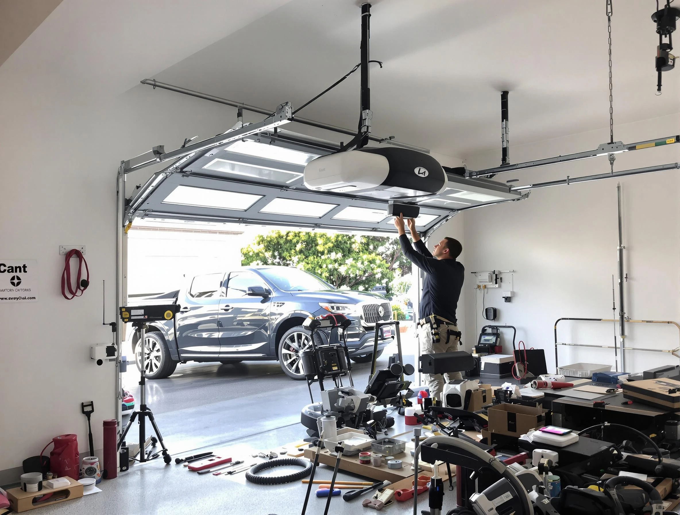 Pleasant Grove Garage Door Repair specialist installing smart garage door opener system in Pleasant Grove home