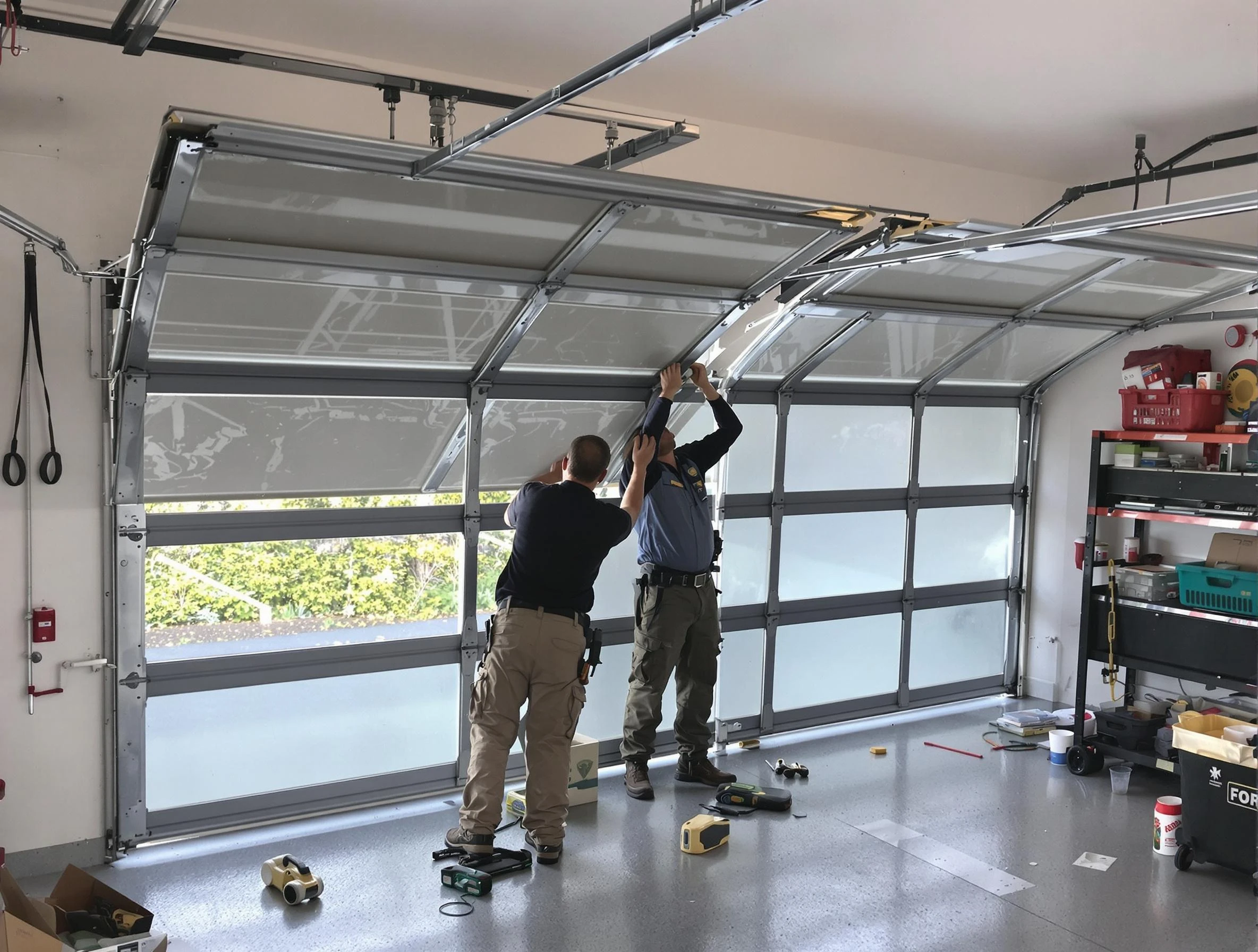 Pleasant Grove Garage Door Repair expert performing precise panel replacement on Pleasant Grove garage door