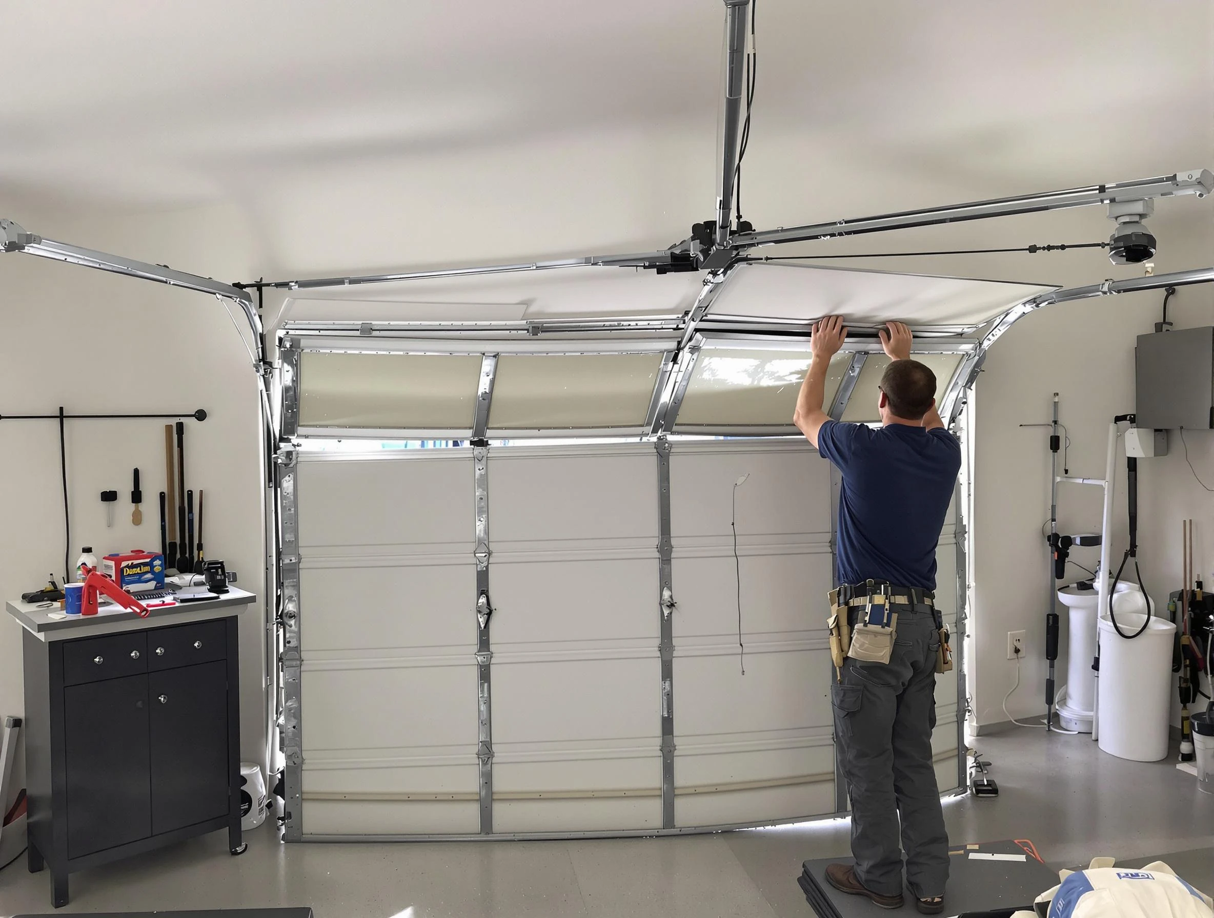 Pleasant Grove Garage Door Repair specialist performing precise section replacement on Pleasant Grove garage door